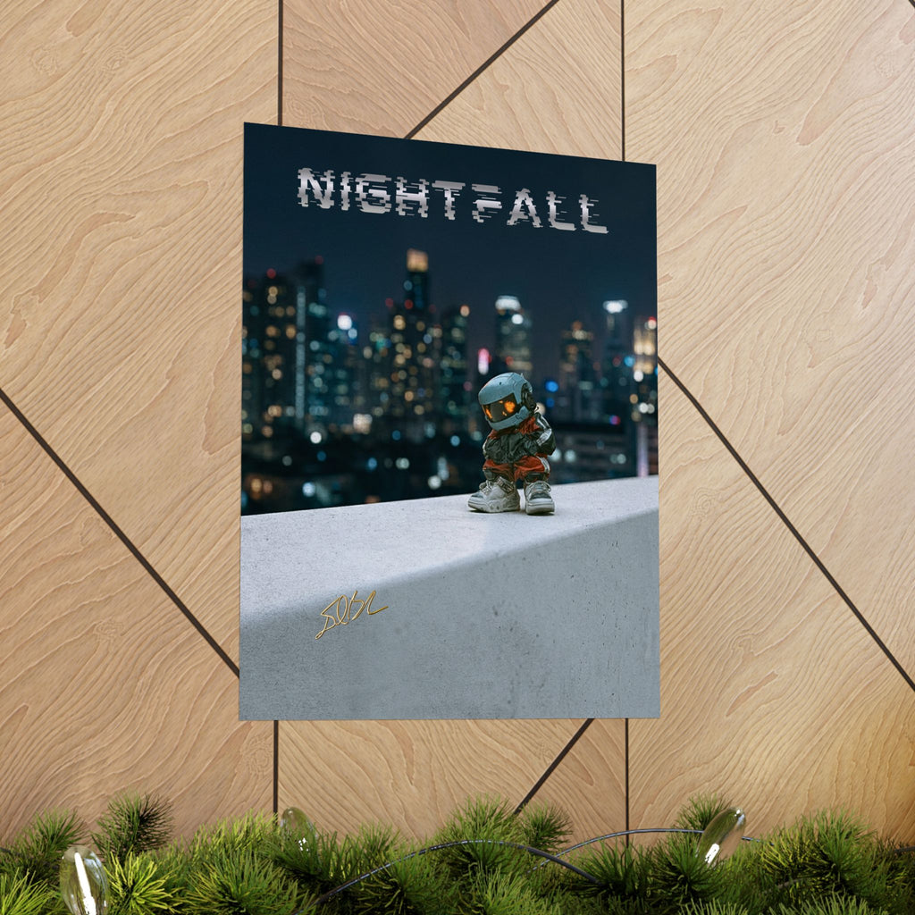 Nightfall Cityscape Poster — Urban Robot Matte Vertical Print