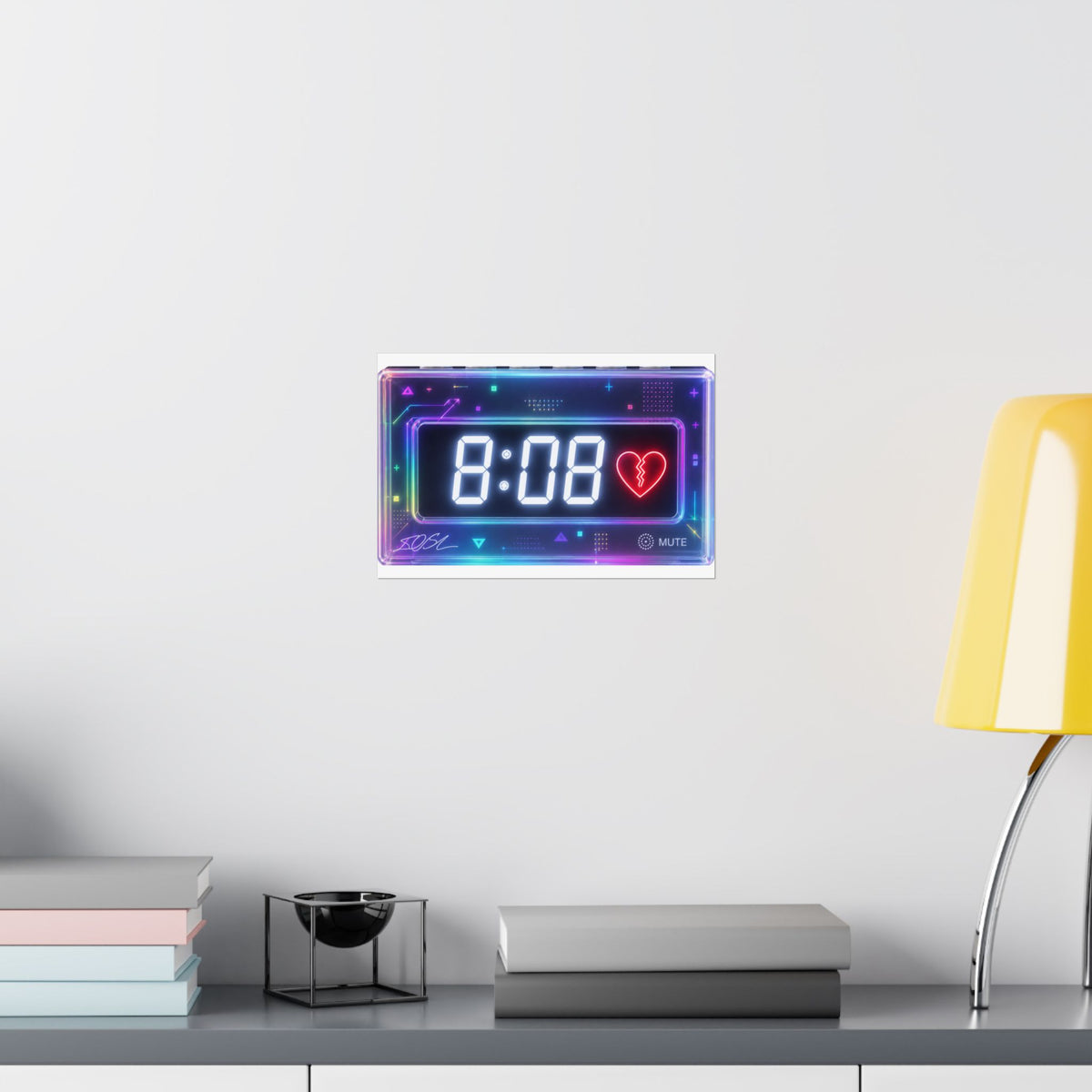 8:08 Neon Alarm Clock Poster — 8:08 Broken Heart Matte Horizontal Print