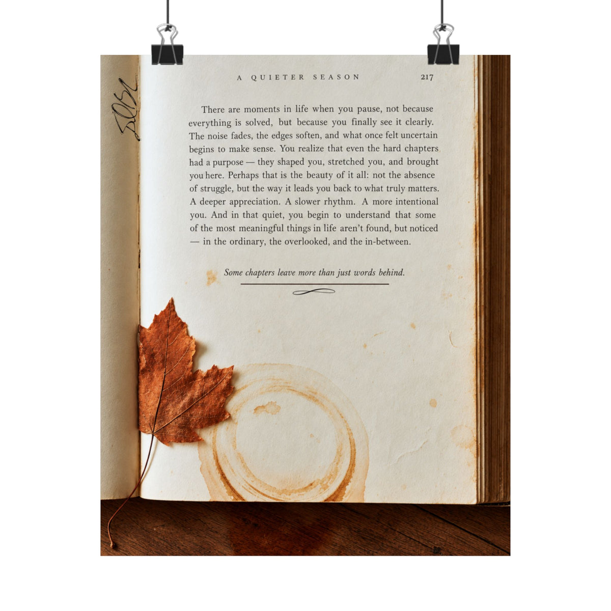 Autumn Annotations Matte Poster — Vintage Leaf & Coffee Ring Wall Art