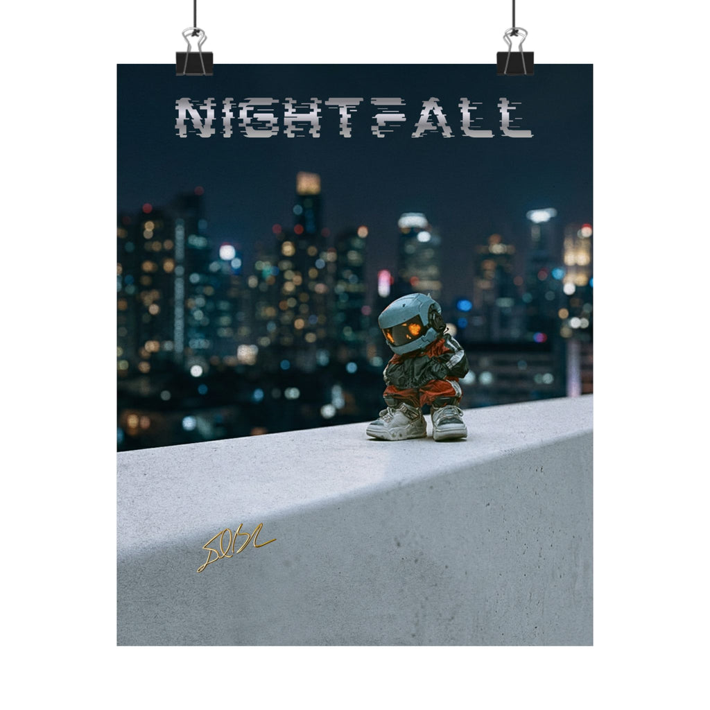 Nightfall Cityscape Poster — Urban Robot Matte Vertical Print