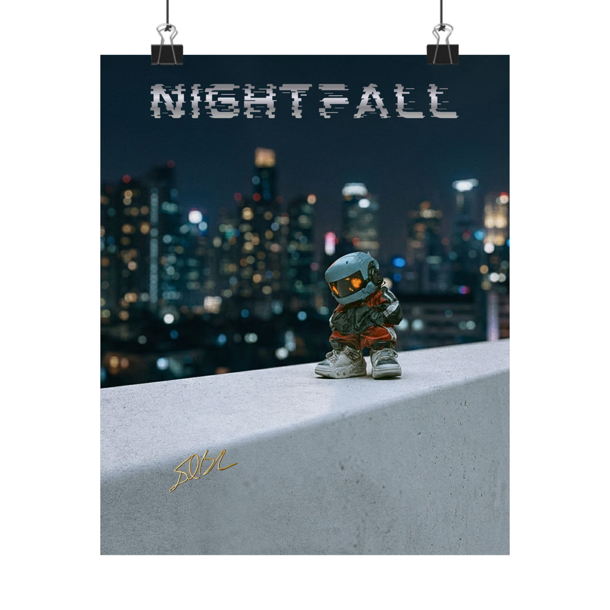 Nightfall Cityscape Poster — Urban Robot Matte Vertical Print