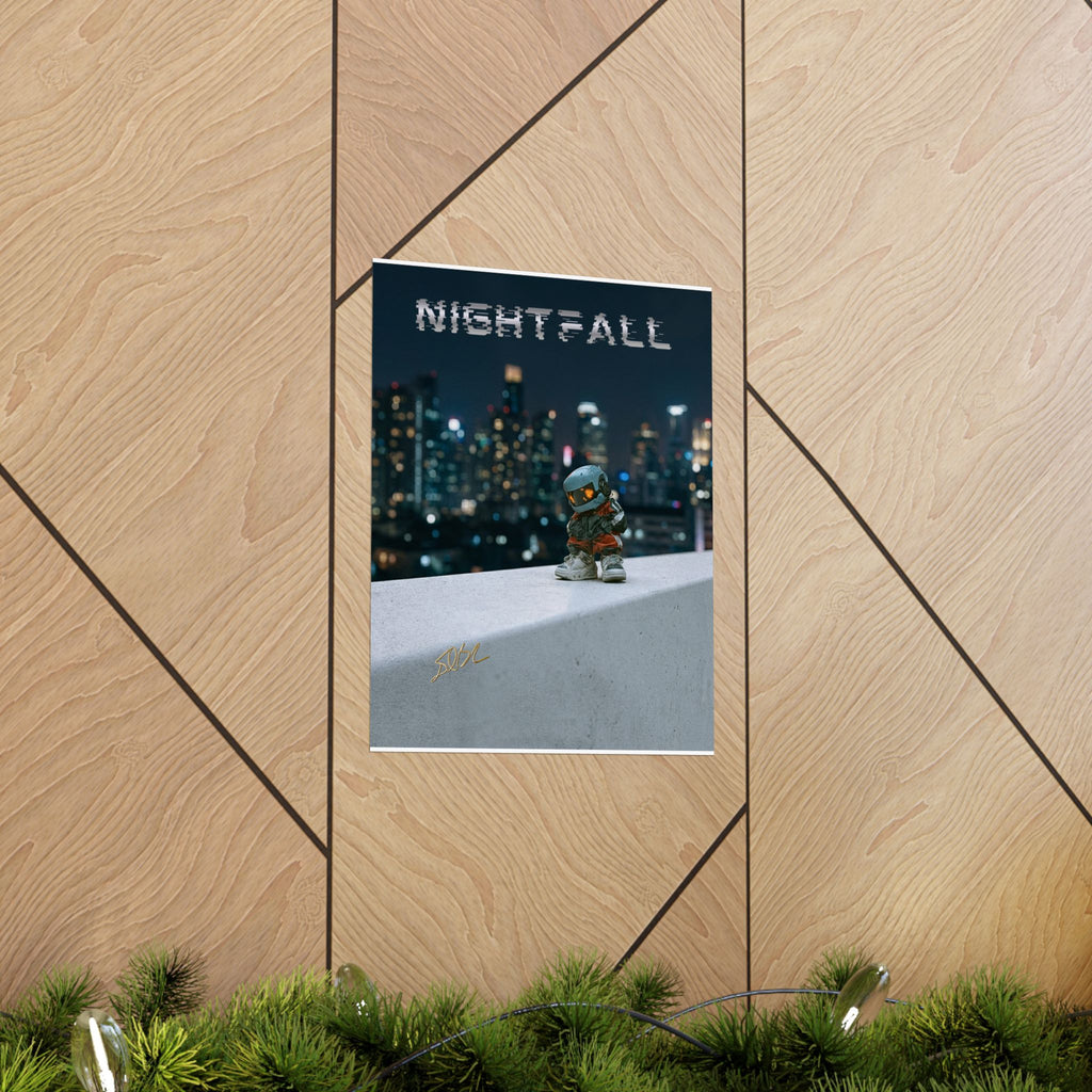 Nightfall Cityscape Poster — Urban Robot Matte Vertical Print
