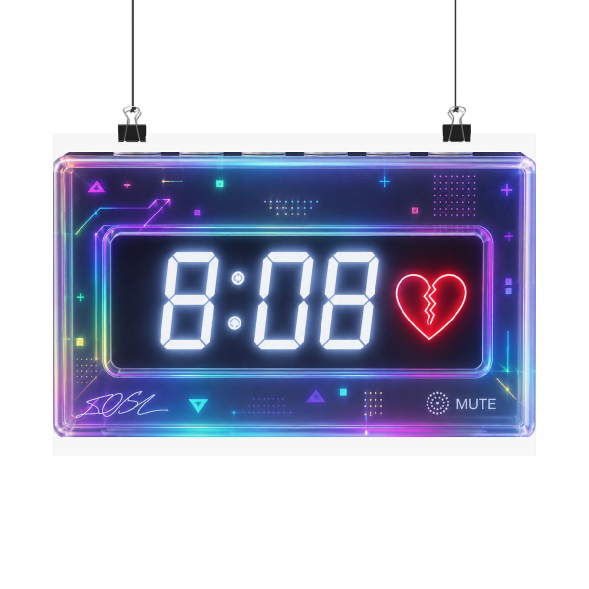 8:08 Neon Alarm Clock Poster — 8:08 Broken Heart Matte Horizontal Print