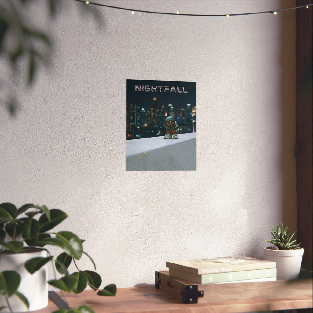 Nightfall Cityscape Poster — Urban Robot Matte Vertical Print