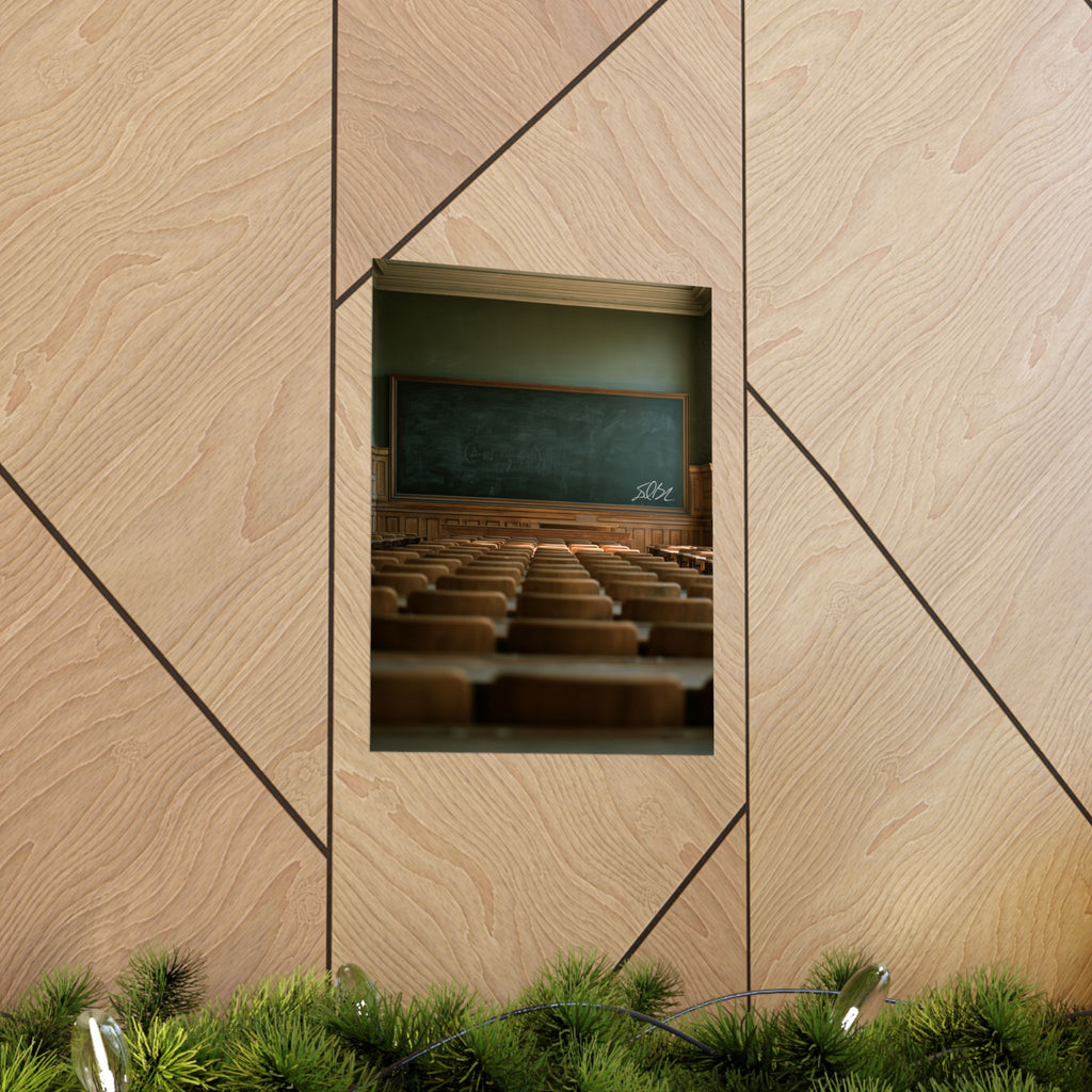 Silent Lessons Poster — Vintage Lecture Hall Matte Vertical Print