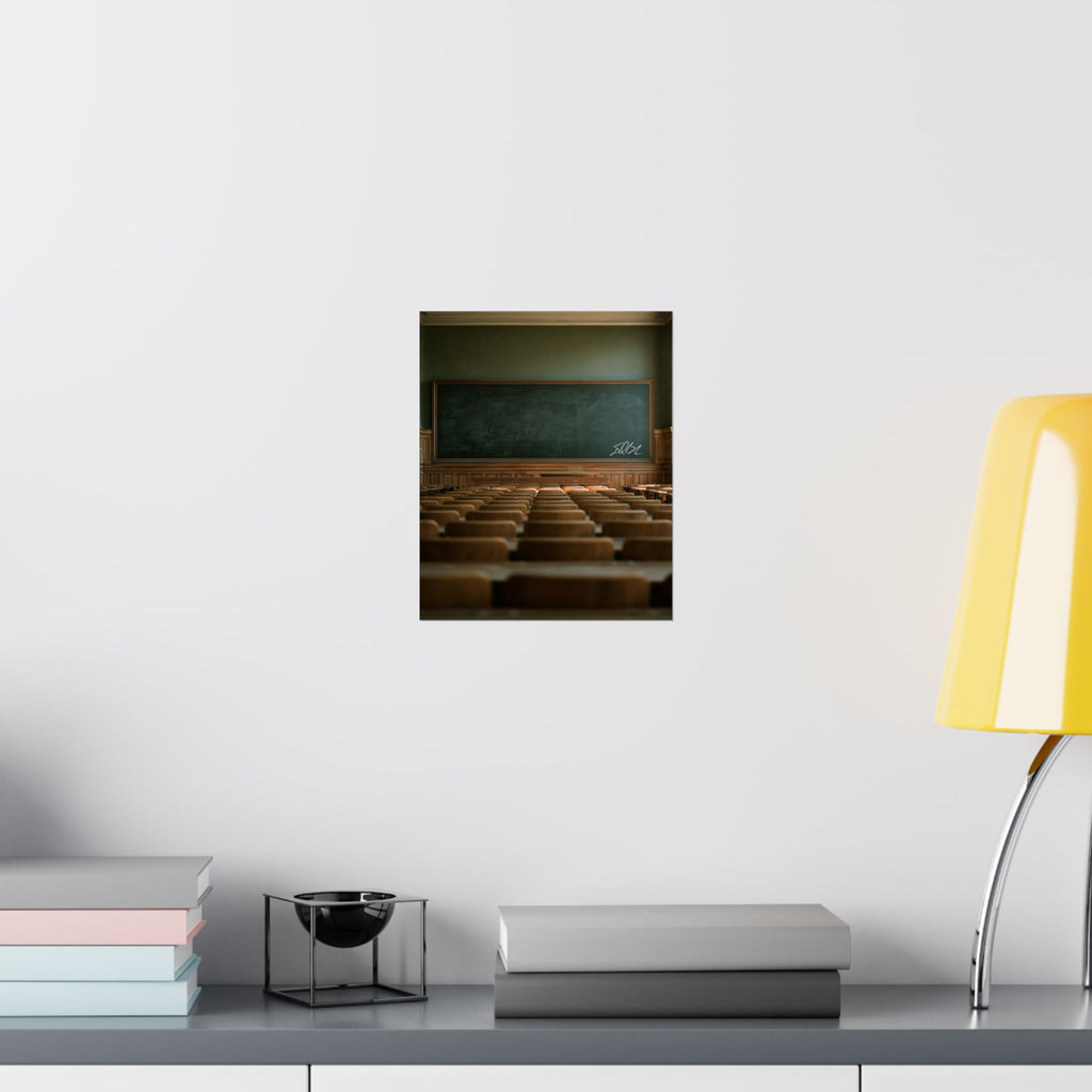 Silent Lessons Poster — Vintage Lecture Hall Matte Vertical Print
