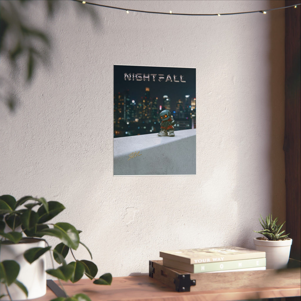 Nightfall Cityscape Poster — Urban Robot Matte Vertical Print