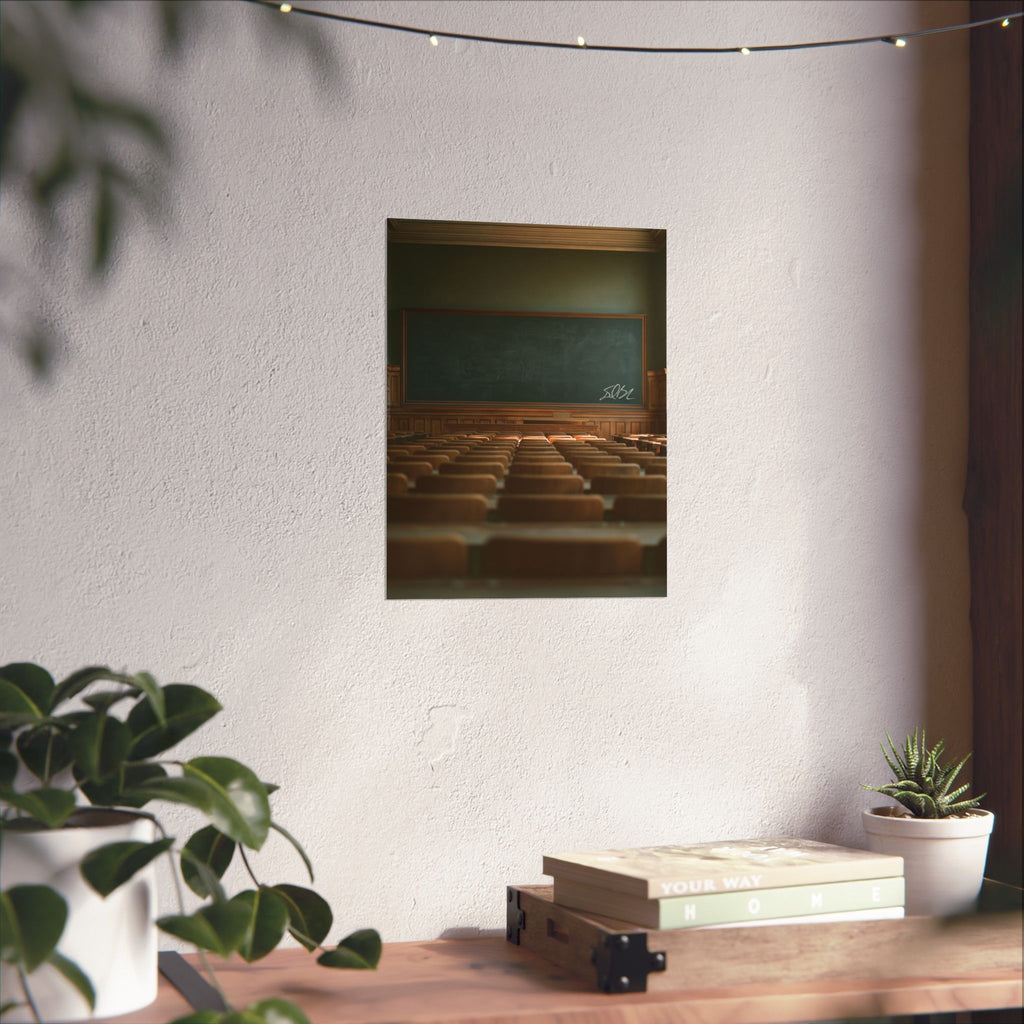 Silent Lessons Poster — Vintage Lecture Hall Matte Vertical Print
