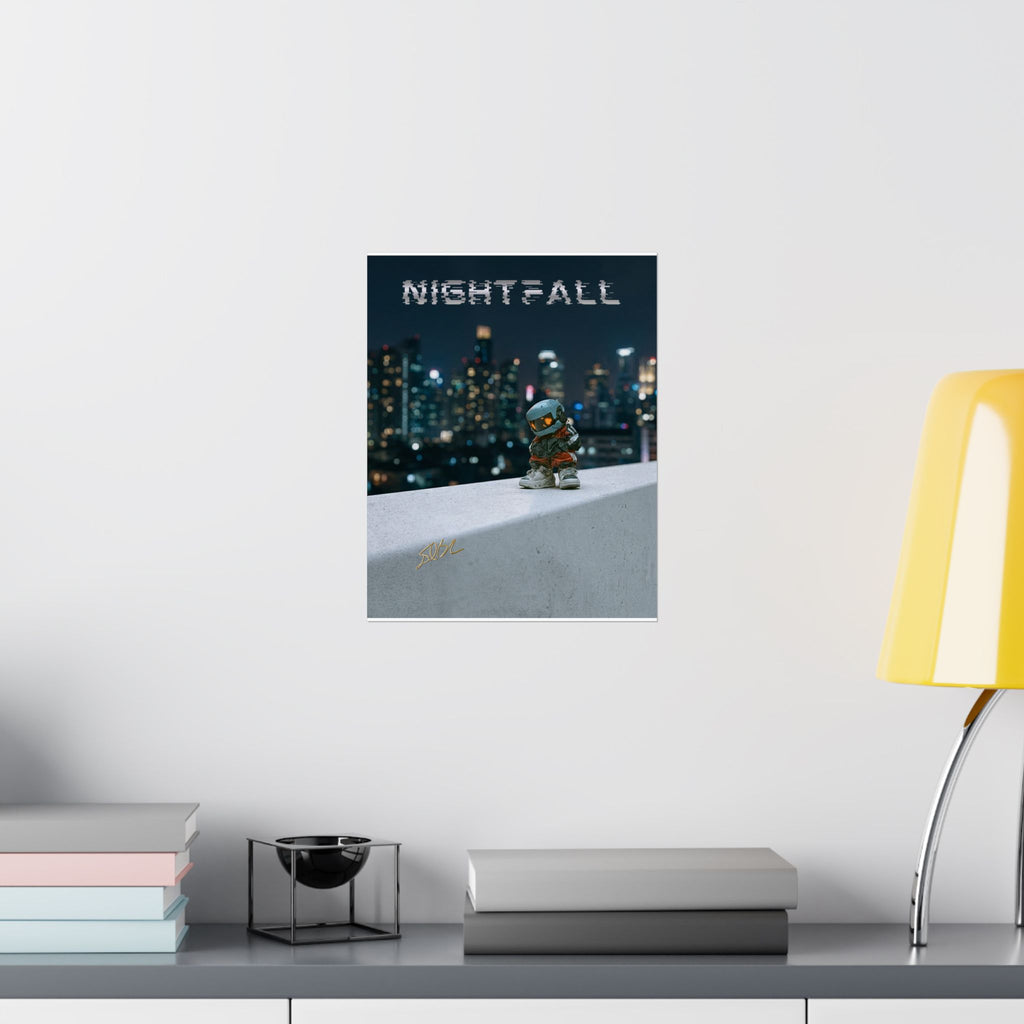 Nightfall Cityscape Poster — Urban Robot Matte Vertical Print