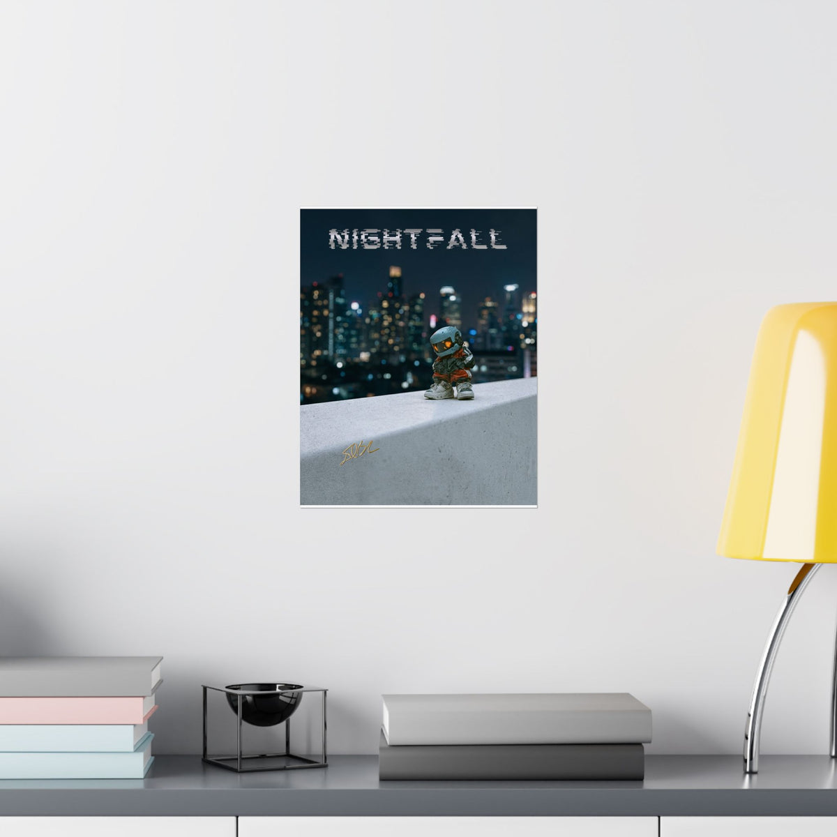 Nightfall Cityscape Poster — Urban Robot Matte Vertical Print