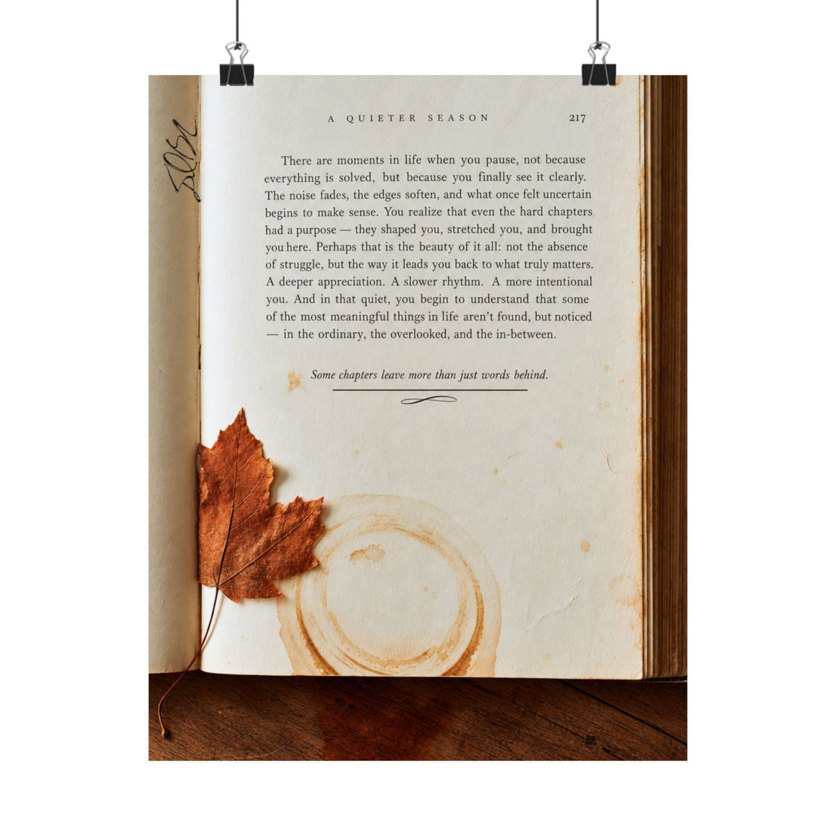 Autumn Annotations Matte Poster — Vintage Leaf & Coffee Ring Wall Art