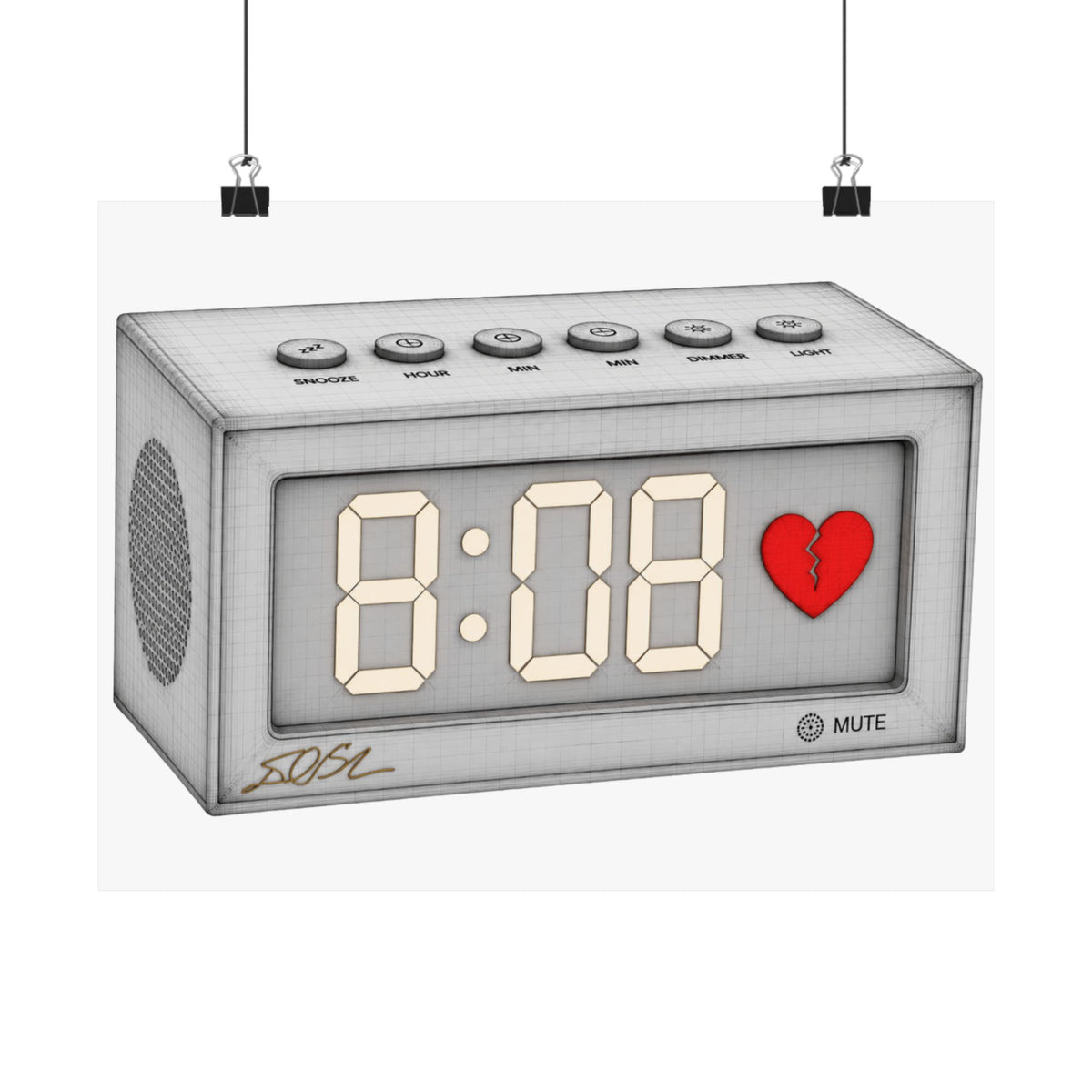 8:08 Alarm Clock with Broken Heart Artwork