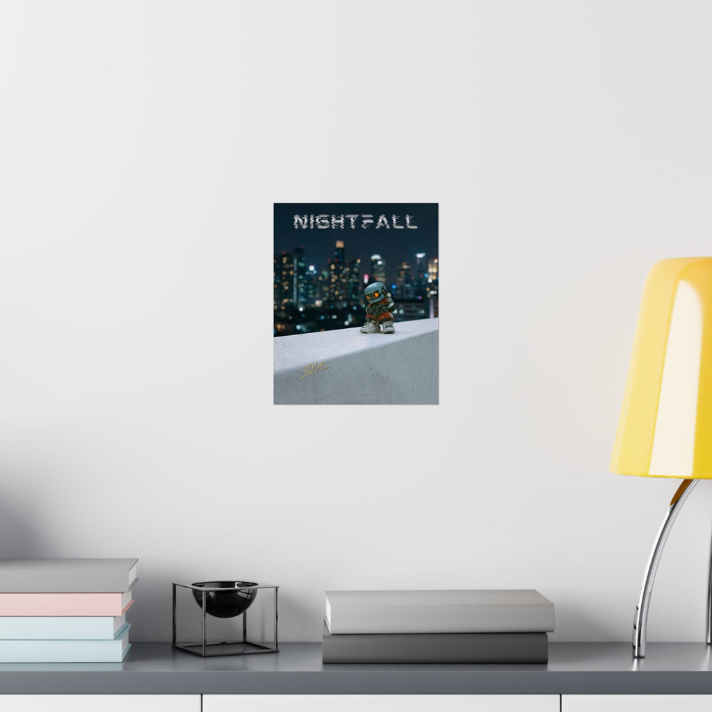 Nightfall Cityscape Poster — Urban Robot Matte Vertical Print
