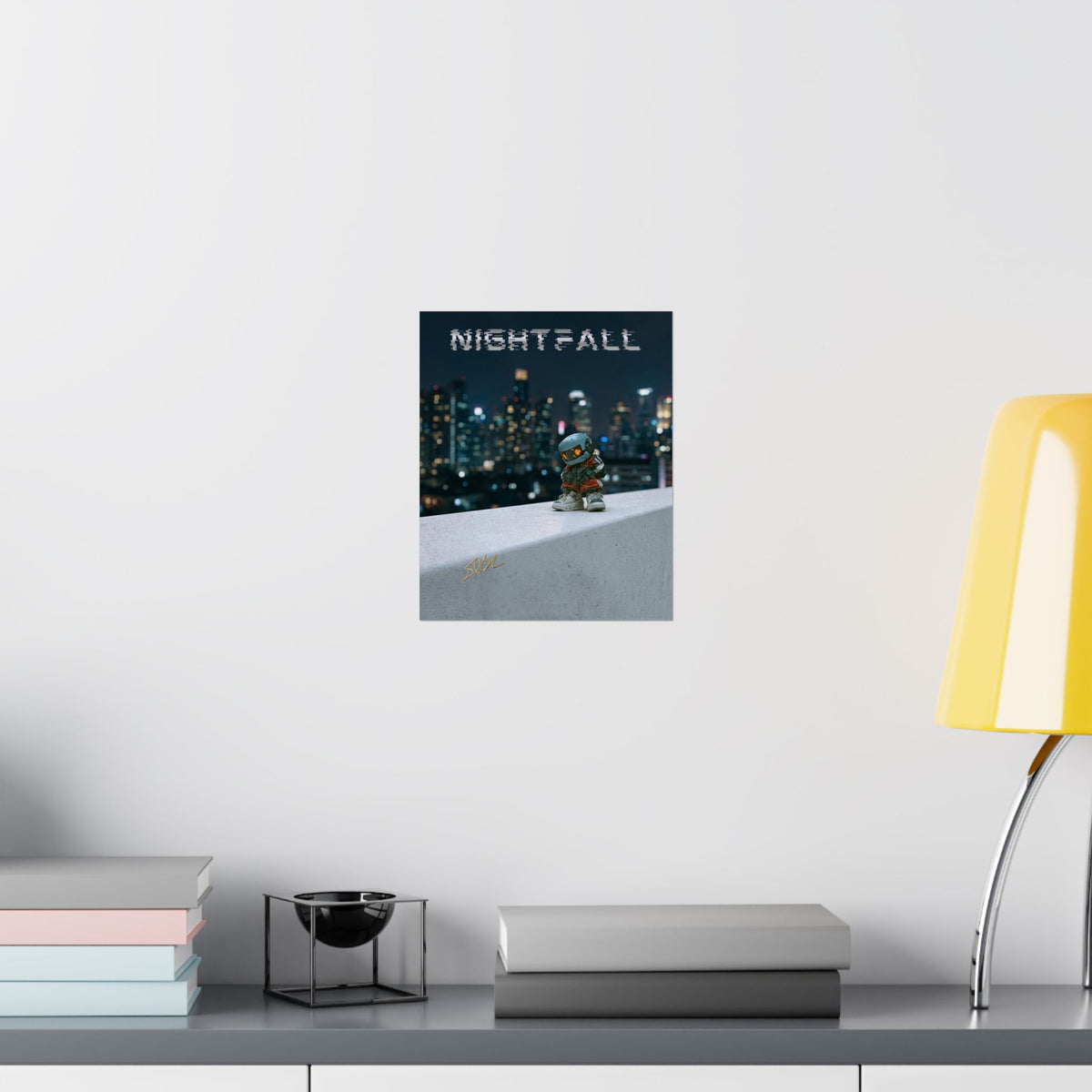 Nightfall Cityscape Poster — Urban Robot Matte Vertical Print
