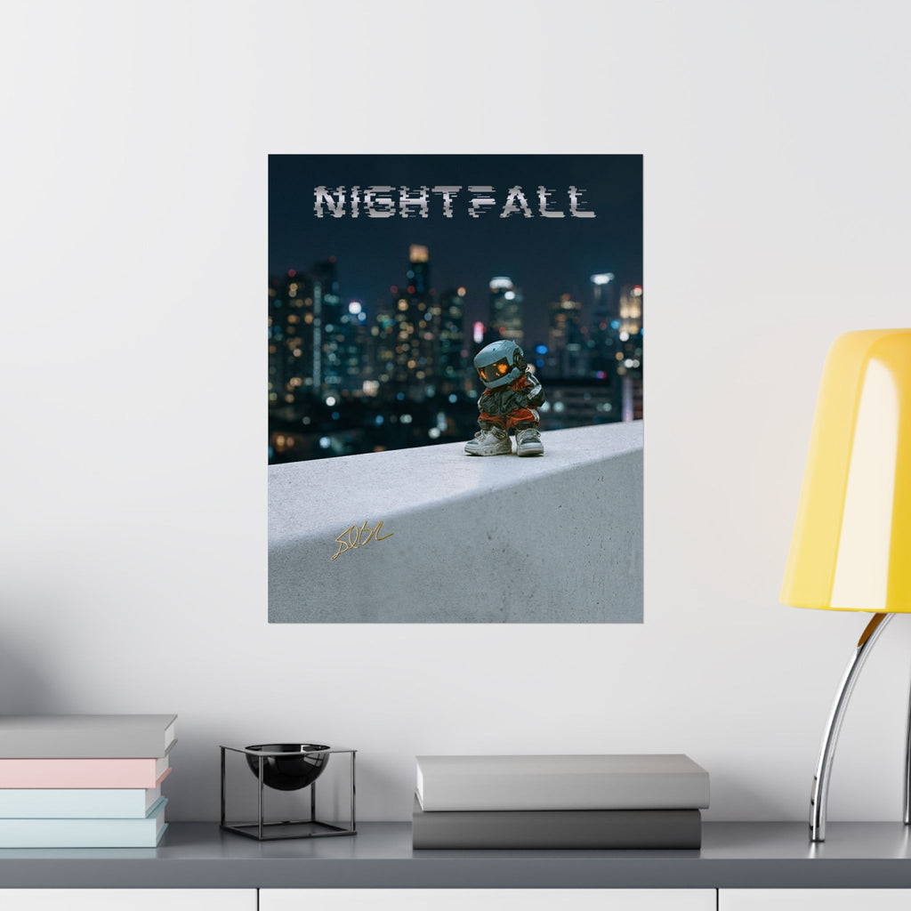 Nightfall Cityscape Poster — Urban Robot Matte Vertical Print