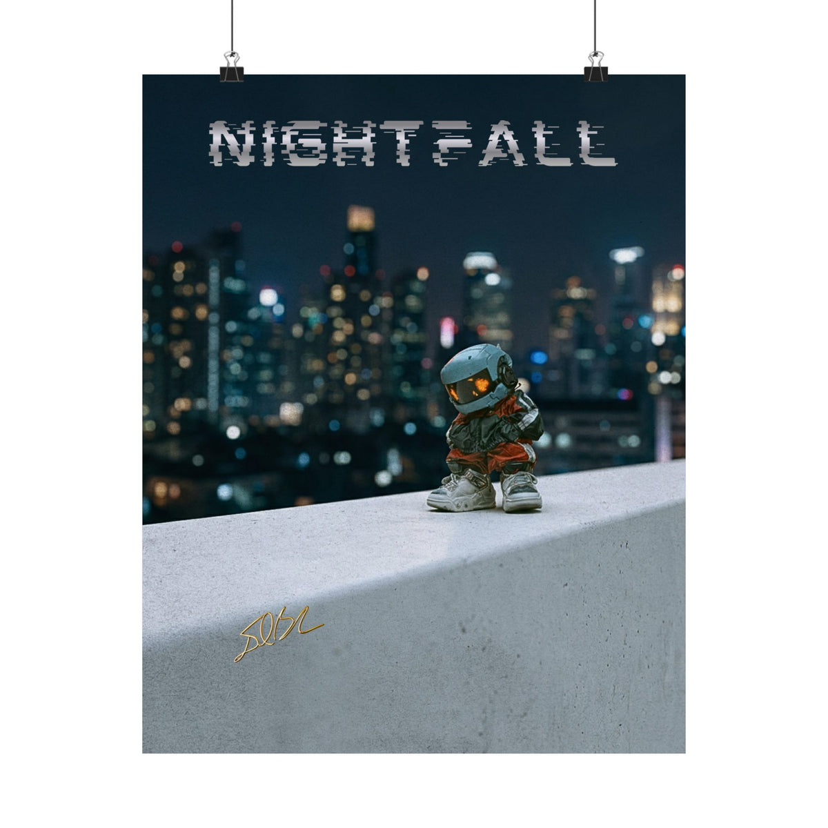 Nightfall Cityscape Poster — Urban Robot Matte Vertical Print