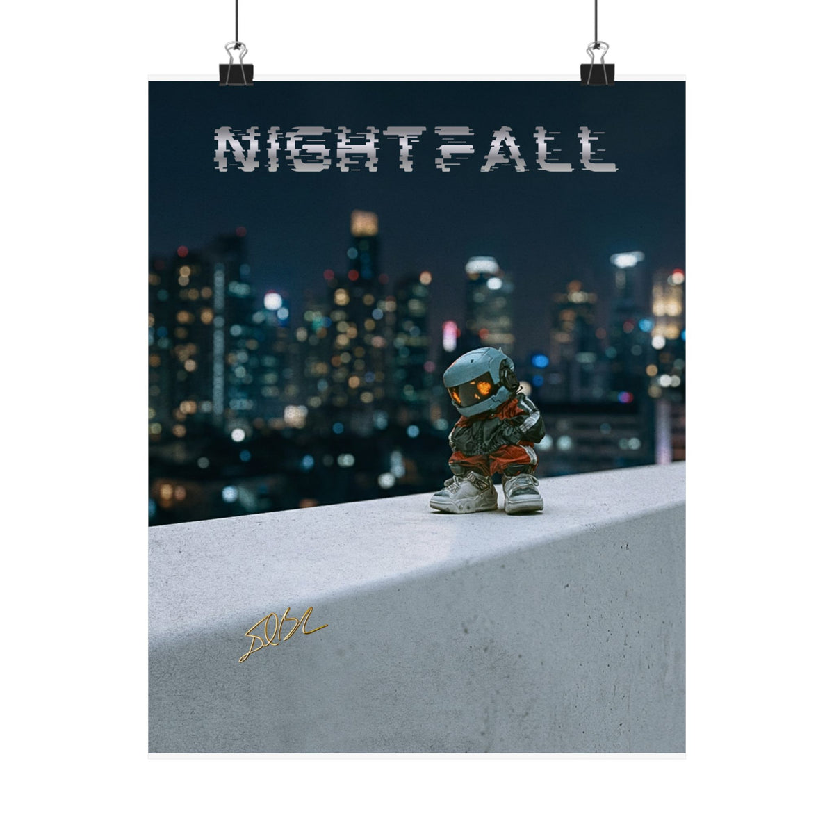Nightfall Cityscape Poster — Urban Robot Matte Vertical Print