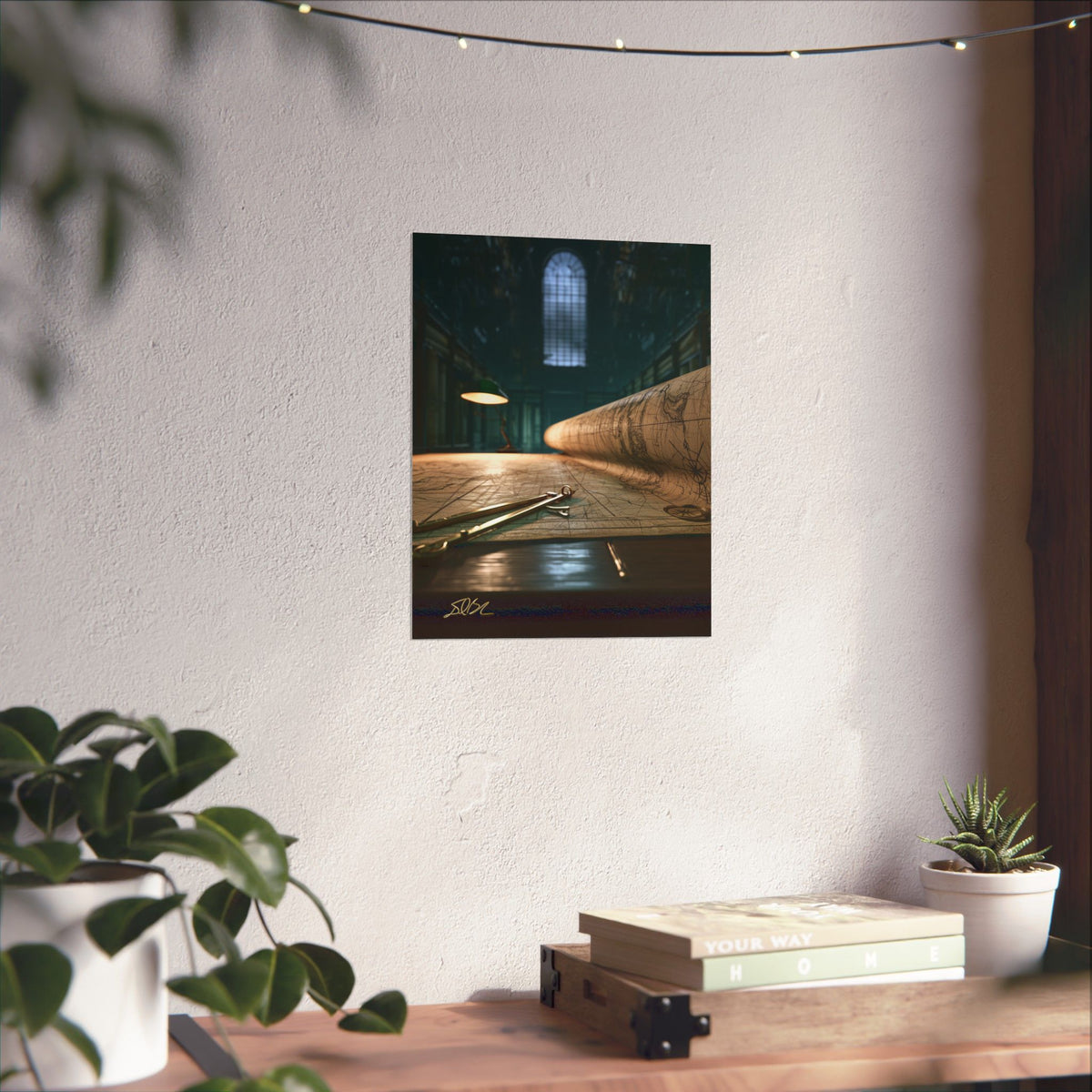 Vintage Cartography Poster — Rolled Map & Study Room Matte Vertical Art Print