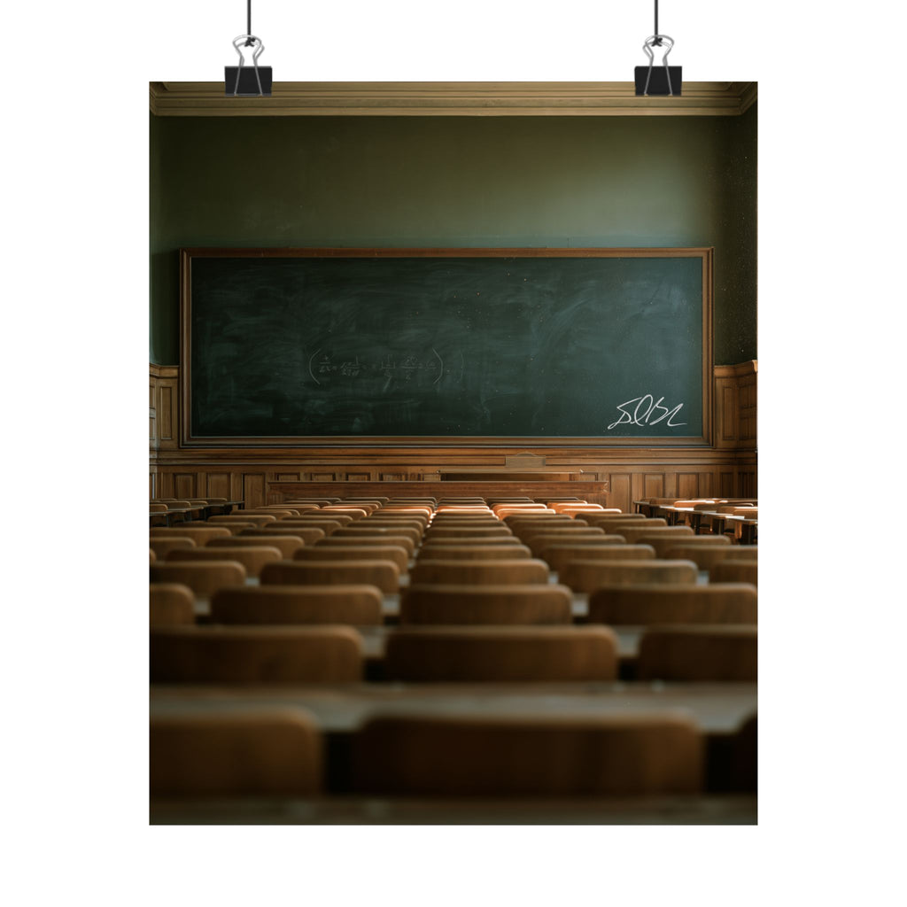 Silent Lessons Poster — Vintage Lecture Hall Matte Vertical Print