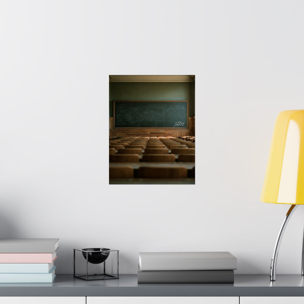 Silent Lessons Poster — Vintage Lecture Hall Matte Vertical Print