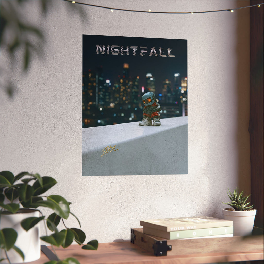 Nightfall Cityscape Poster — Urban Robot Matte Vertical Print