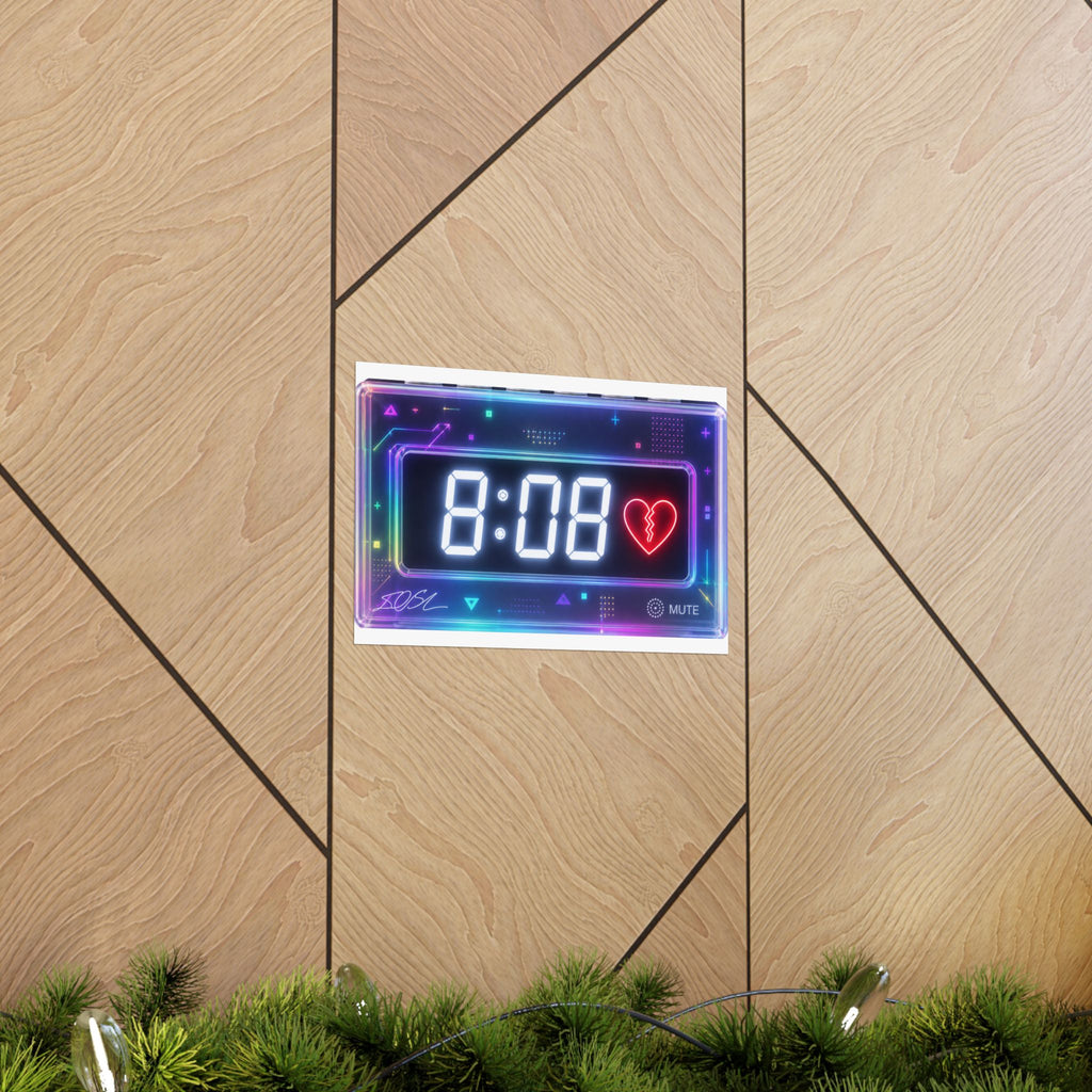 8:08 Neon Alarm Clock Poster — 8:08 Broken Heart Matte Horizontal Print